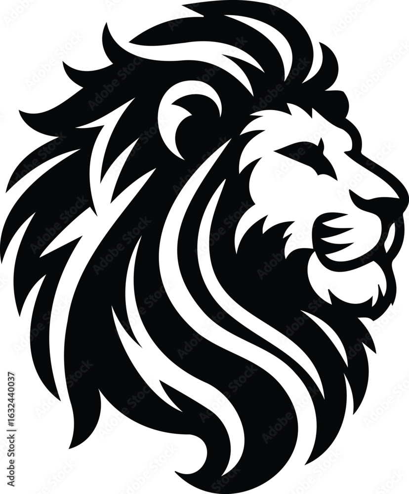 Obraz premium Vector cartoon illustration of an angry lion head tattoo, a tribal symbol of a wild cat animal