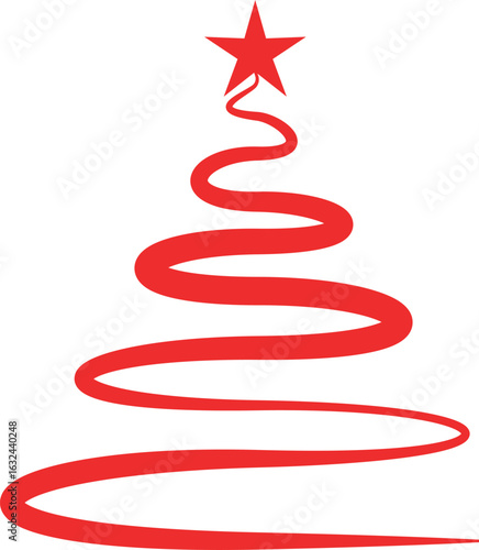 Christmas Tree Vector on white. Red Christmas Tree Painted illustration. Sketch, drawn or painted artistic illustration of a x mas tree. Ribbon Christmas Stylish Tree. Vector can be to any size.