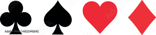 Playing Card Suit Icons – Club, Spade, Heart, Diamond, Poker Symbol Vector Clipart