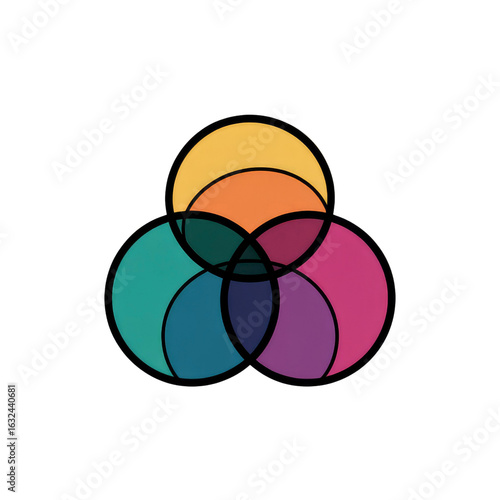 Abstract Colorful Venn Diagram Interconnected Circles Representing Synergy, Collaboration, and Unity