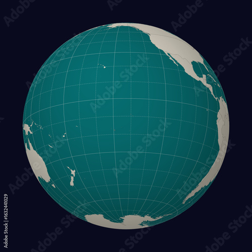 French Polynesia on the map. Globe centered to French Polynesia. Country location on the world map. Teal Pale Mint color palette. Globe with countries, meridians and parallels.