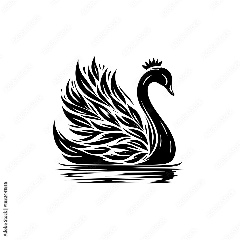 Fototapeta premium Elegant black swan with crown on water