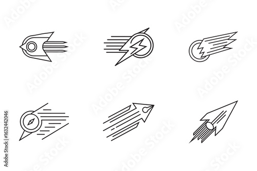 Collection of Unique Speed and Energy Line Art Icons Representing Progress and Motion with a Minimalist Aesthetic