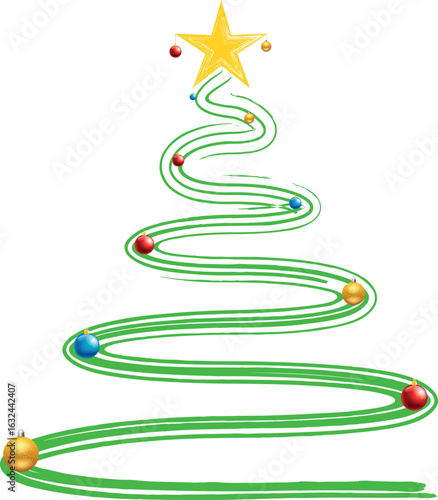 Christmas Tree Vector on white. Red Christmas Tree Painted illustration. Sketch, drawn or painted artistic illustration of a x mas tree. Ribbon Christmas Stylish Tree. Vector can be to any size.
