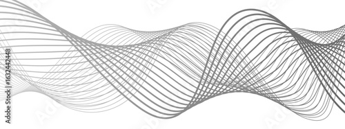 Minimalist abstract wave design consisting of smooth, flowing black and gray lines on a white background. Modern digital and geometric technology themes & data visualizations, scientific concept
