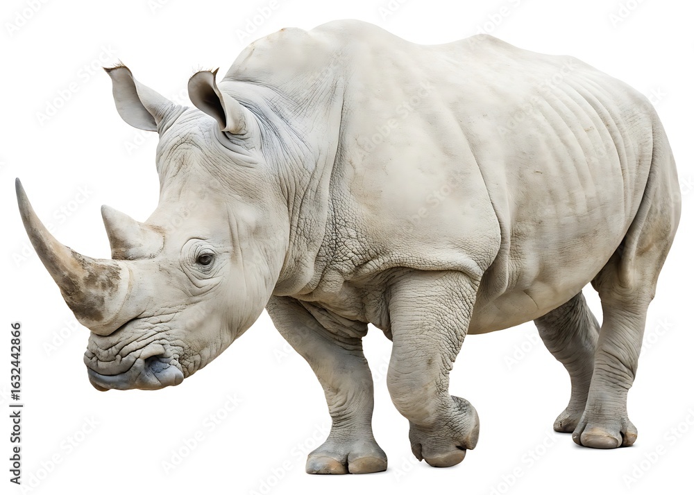 Fototapeta premium white and Close up of a rhinoceros standing isolated on white background