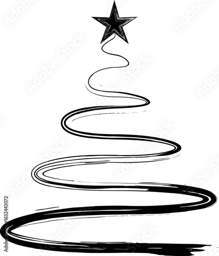 Christmas Tree Vector on white. Red Christmas Tree Painted illustration. Sketch, drawn or painted artistic illustration of a x mas tree. Ribbon Christmas Stylish Tree. Vector can be to any size.