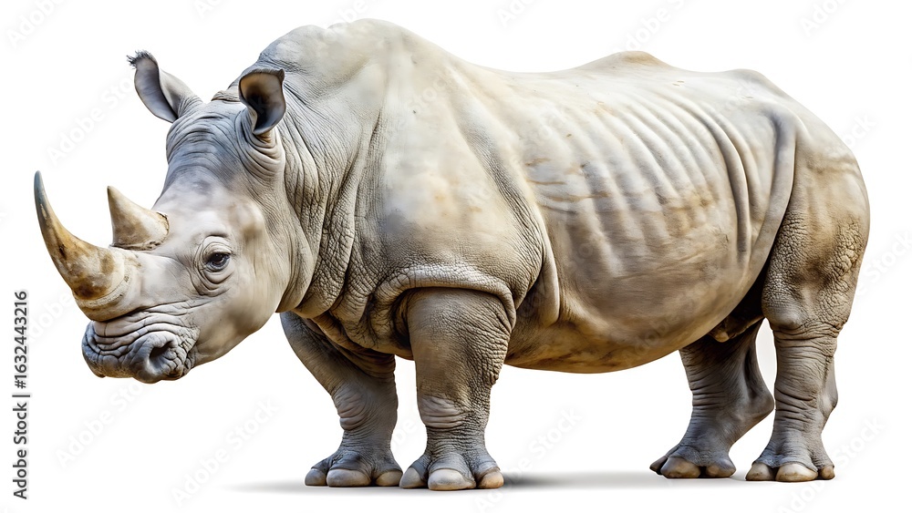 Fototapeta premium white and Close up of a rhinoceros standing isolated on white background