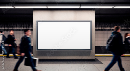 Blank Billboard Mockup in a Busy Subway Station with Motion Blurred People