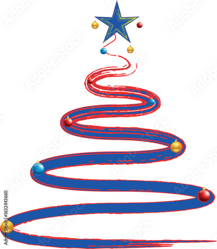 Christmas Tree Vector on white. Red Christmas Tree Painted illustration. Sketch, drawn or painted artistic illustration of a x mas tree. Ribbon Christmas Stylish Tree. Vector can be to any size.