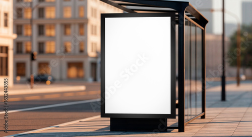 Modern Bus Stop with Blank Billboard for Advertising Mockup