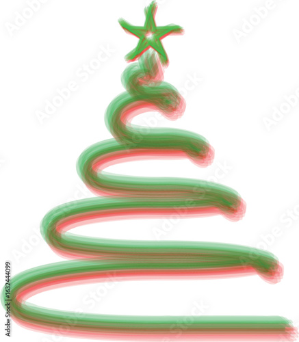 Christmas Tree Vector on white. Red Christmas Tree Painted illustration. Sketch, drawn or painted artistic illustration of a x mas tree. Ribbon Christmas Stylish Tree. Vector can be to any size.