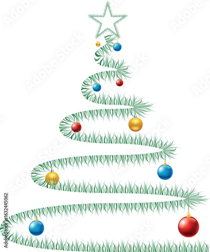 Christmas Tree Vector on white. Red Christmas Tree Painted illustration. Sketch, drawn or painted artistic illustration of a x mas tree. Ribbon Christmas Stylish Tree. Vector can be to any size.