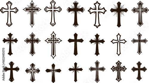 Christian cross icon set. Religion, latin cross silhouette, faith cross, crosses - stock vector.