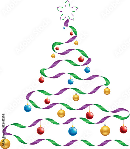 Christmas Tree Vector on white. Red Christmas Tree Painted illustration. Sketch, drawn or painted artistic illustration of a x mas tree. Ribbon Christmas Stylish Tree. Vector can be to any size.
