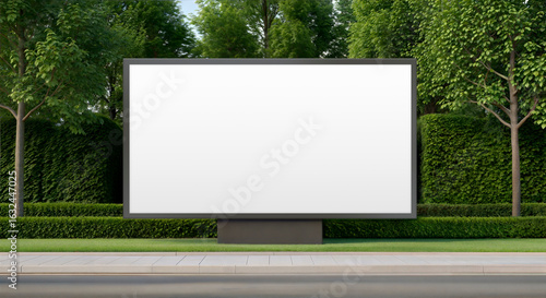Large Blank Outdoor Billboard Surrounded by Lush Greenery