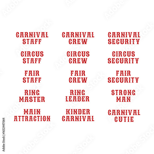 Carnival and Circus Staff Themed Text Badges