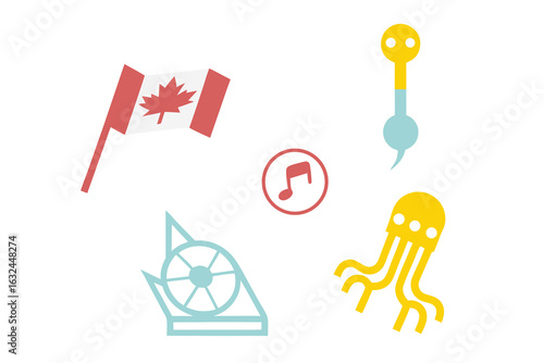 Set of high quality icons Canadian Flag and Abstract Icons in Pastel Colors Canada maple leaf