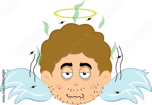 vector illustration face angel character cartoon, dirty with bad smell and surrounded by flies