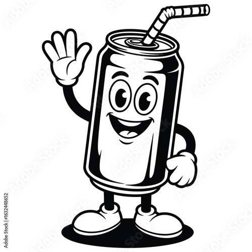 Funny soda can mascot cartoon drink character vector silhouette isolated on white background