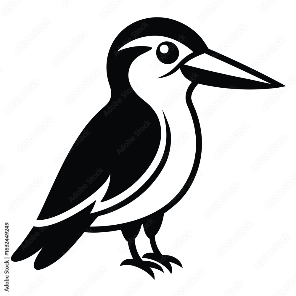 Fototapeta premium Solid black Oriental Dwarf Kingfisher animal vector design