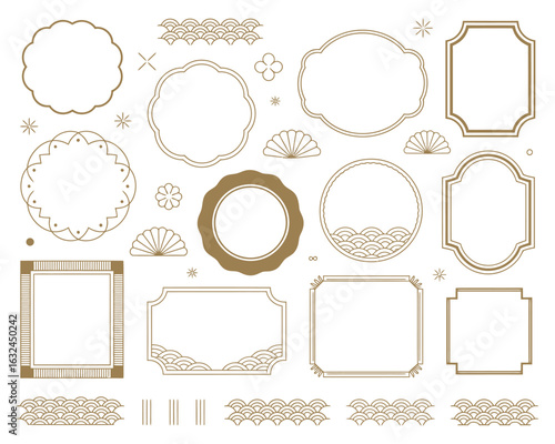 Graphical Japanese Frame Set in Retro Style with Vector Design Elements, Ideal for Stationery, Digital Art, Print Templates, Invitations, and Creative Vintage-Themed Projects

