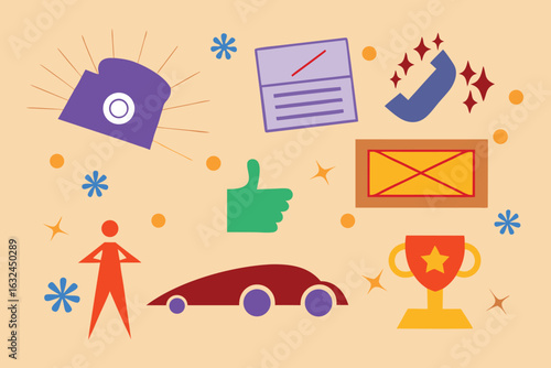 Set of high quality icons Collection of colorful flat icons representing business success and achievements toast bread