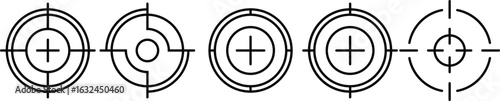Set of target aim and crosshair icons in various styles, representing precision, focus goal orientation. Ideal for user interface design, shooting game, navigation systems military or tactical concept