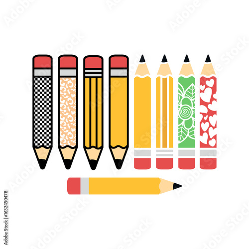 Colorful Patterned Pencils Set Back to School