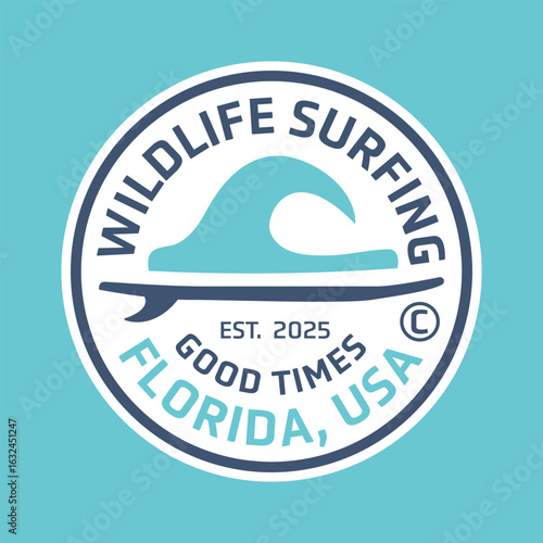 Vintage logo of surfing and waves element in Florida USA, minimalist, vector illustration
