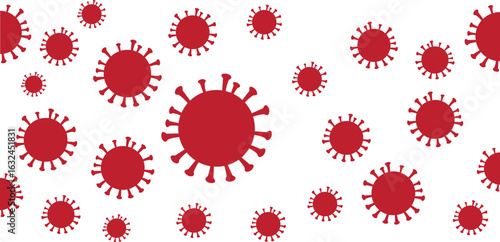 Virus particles scattered across a plain white background. Monekypox, Mpox, Nipah virus. Vector illustration.