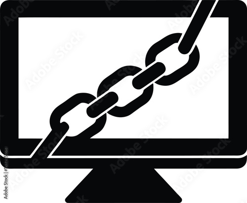 black silhouette a broken chain on computer on whi.eps