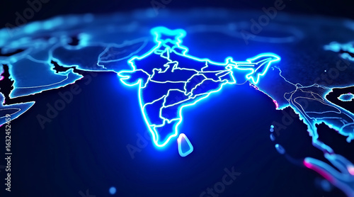 Futuristic glowing india map on world globe