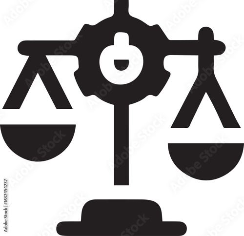 Symbol of Balance and Justice: An elegant illustration of the scales of justice, representing fairness, equality, and the pursuit of truth, in a classic monochrome style.
