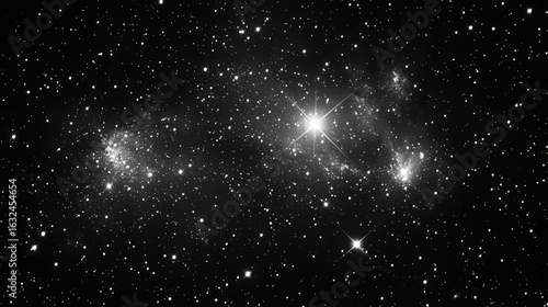 Black and White Star - filled Night Sky with Galaxies and Stars for Design and Background Use 