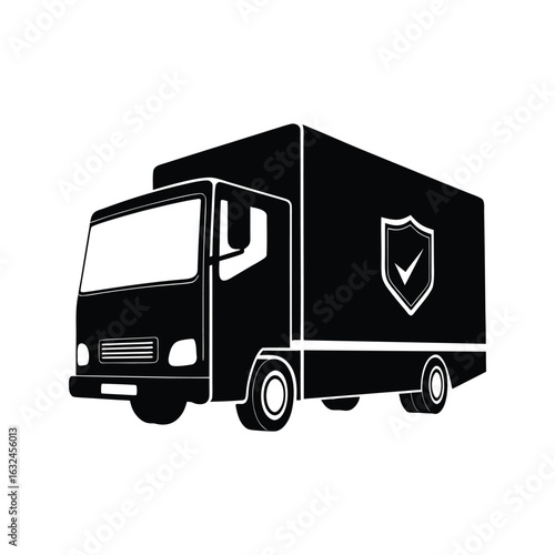 Vector illustration of a cargo trailer truck in bold silhouette, ideal for representing delivery services or freight businesses.