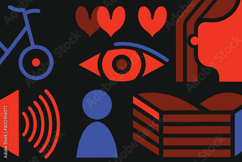 Set of high quality icons Diverse Collection of Colorful Geometric Icons on Black Background vector illustration