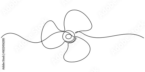 Continuous one line drawing of a fan with blades, depicting coolness and freshness, line art style vector illustration, Single continuous line drawing of a table fan, Continuous Line Drawing