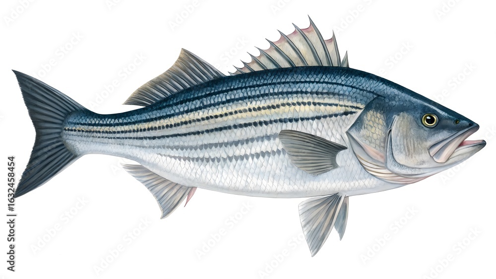 Fototapeta premium Striped Bass Fish Illustration on White Background