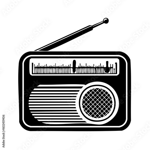 Classic Radio Receiver Icon with Antenna Tuning Dial and Speaker Grille for Broadcasting and Media