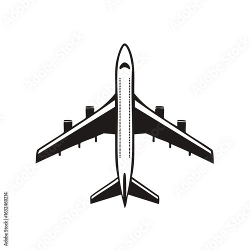 Airplane Black and White Silhouette Illustration Aviation Design Travel and Transportation