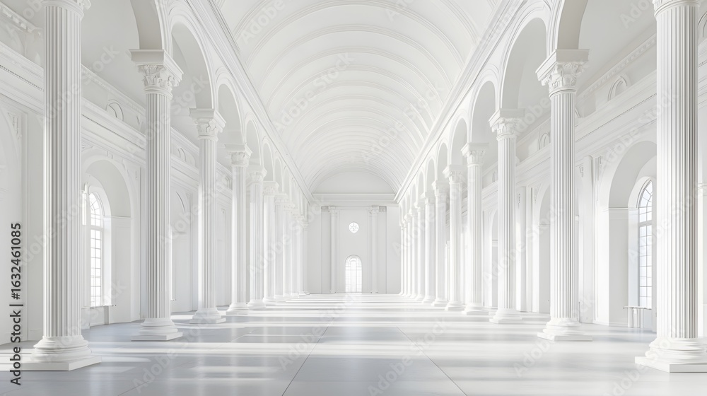 Fototapeta premium Symmetrical columns of a white hall