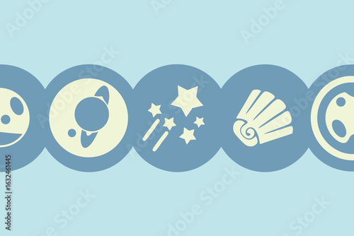 Set of high quality icons Horizontal Row of Circular Icons Depicting Space and Nature Elements circle