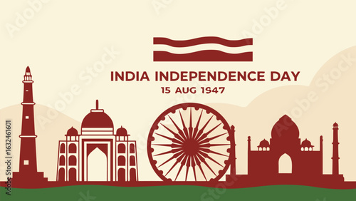 India Independence Day background with landmarks and Ashoka Chakra illustration vector design art on transparent background silhouette
