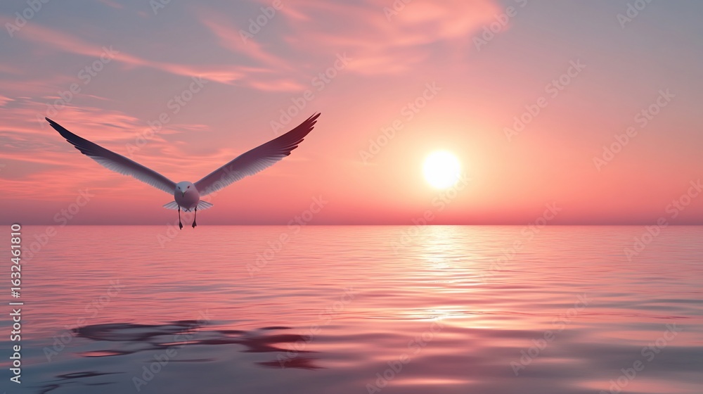 Obraz premium Sunrise seagull flight