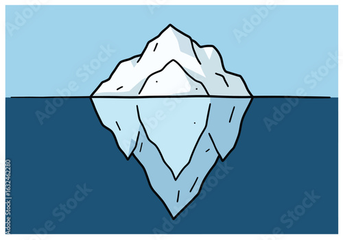 A majestic iceberg floating in the serene ocean, its peak reaching towards the sky, symbolizing the hidden depths and the beauty of the natural world