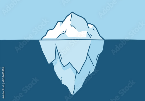 A majestic iceberg floating in the serene ocean, its peak reaching towards the sky, symbolizing the hidden depths and the beauty of the natural world