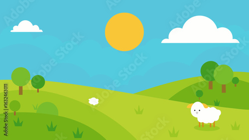 quiet sunny meadow grazing sheep