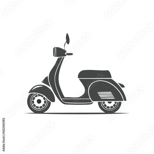 Classic vintage scooter silhouette. Retro moped vehicle icon for transport or delivery service. Vector graphic illustration.