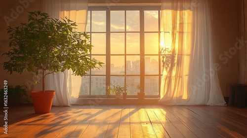 Sunrise through large window